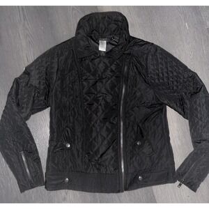 JOOMPY Jacket Womens Small Black Quilted Puffer Moto Biker Zip Pockets Short